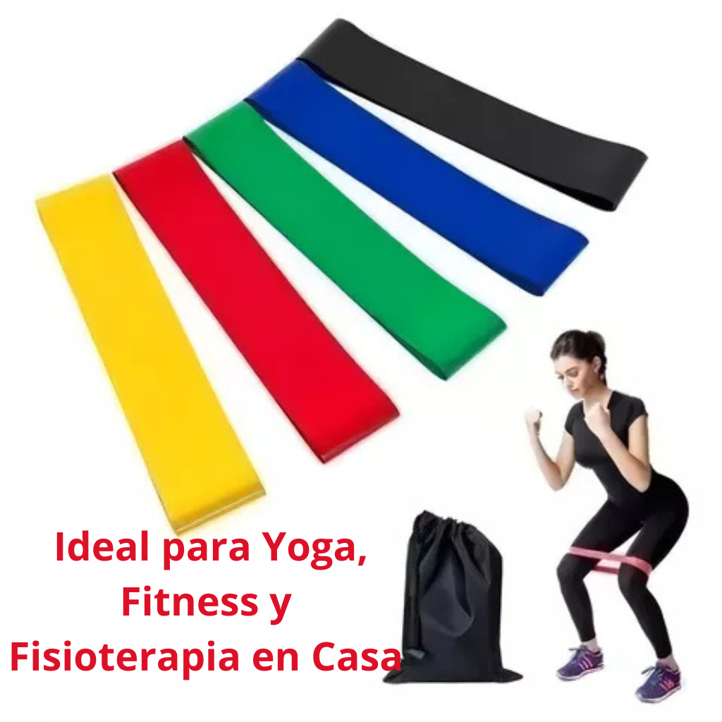 Set Profesional de 5 Bandas Elásticas de Resistencia | Ideal para Yoga, Fitness y Fisioterapia en Casa