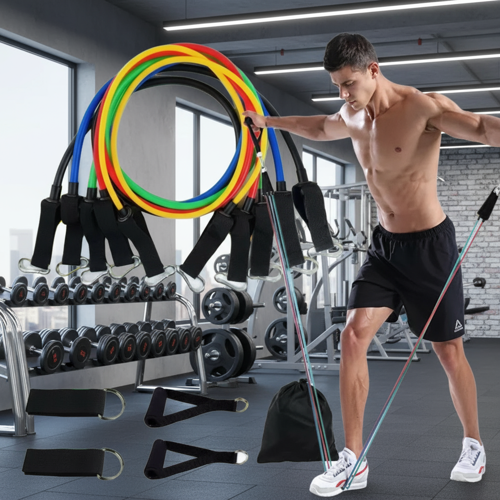 Kit Profesional de 11 Piezas de Bandas de Resistencia Tubulares | Entrena Cuerpo Completo, Hasta 150 Lbs