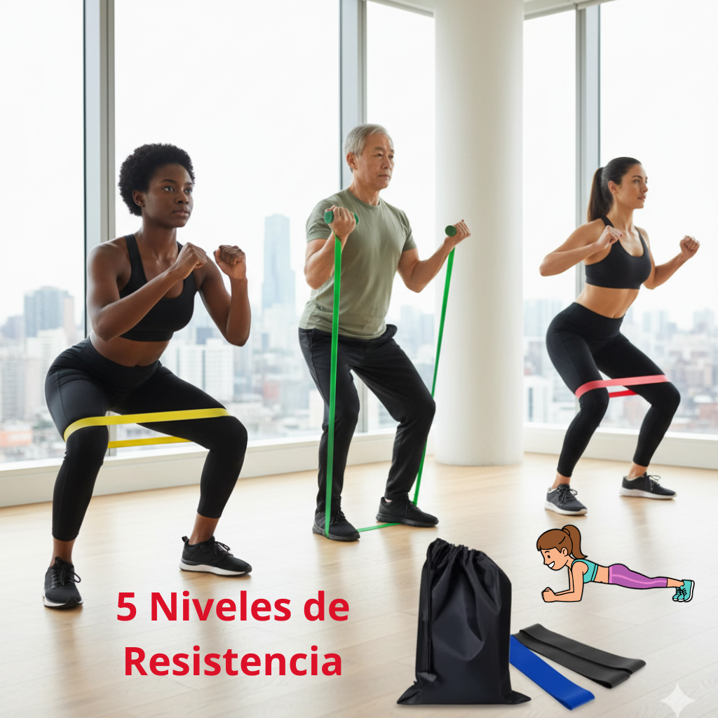 Set Profesional de 5 Bandas Elásticas de Resistencia | Ideal para Yoga, Fitness y Fisioterapia en Casa
