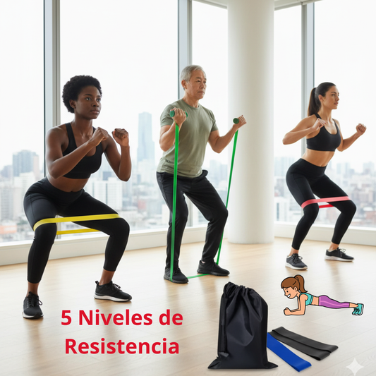 Set Profesional de 5 Bandas Elásticas de Resistencia | Ideal para Yoga, Fitness y Fisioterapia en Casa
