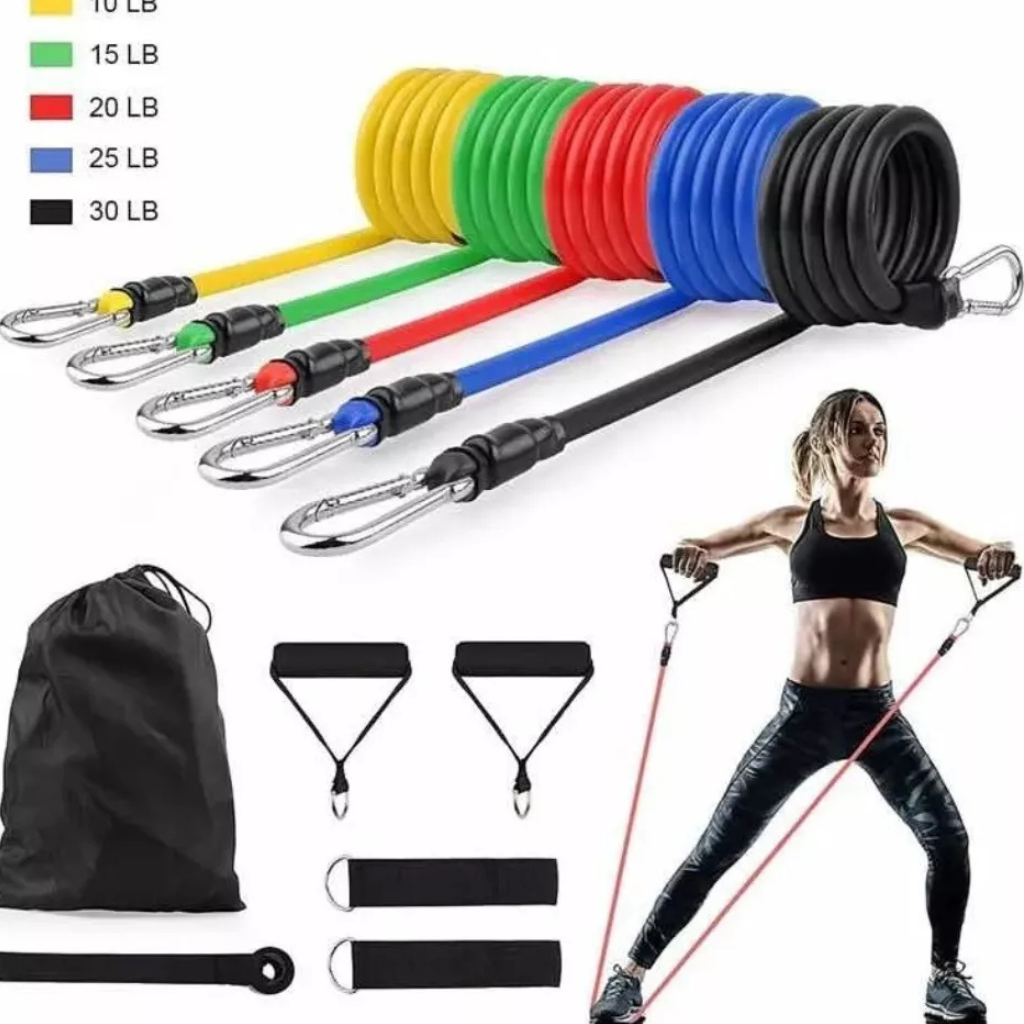 Kit Profesional de 11 Piezas de Bandas de Resistencia Tubulares | Entrena Cuerpo Completo, Hasta 150 Lbs