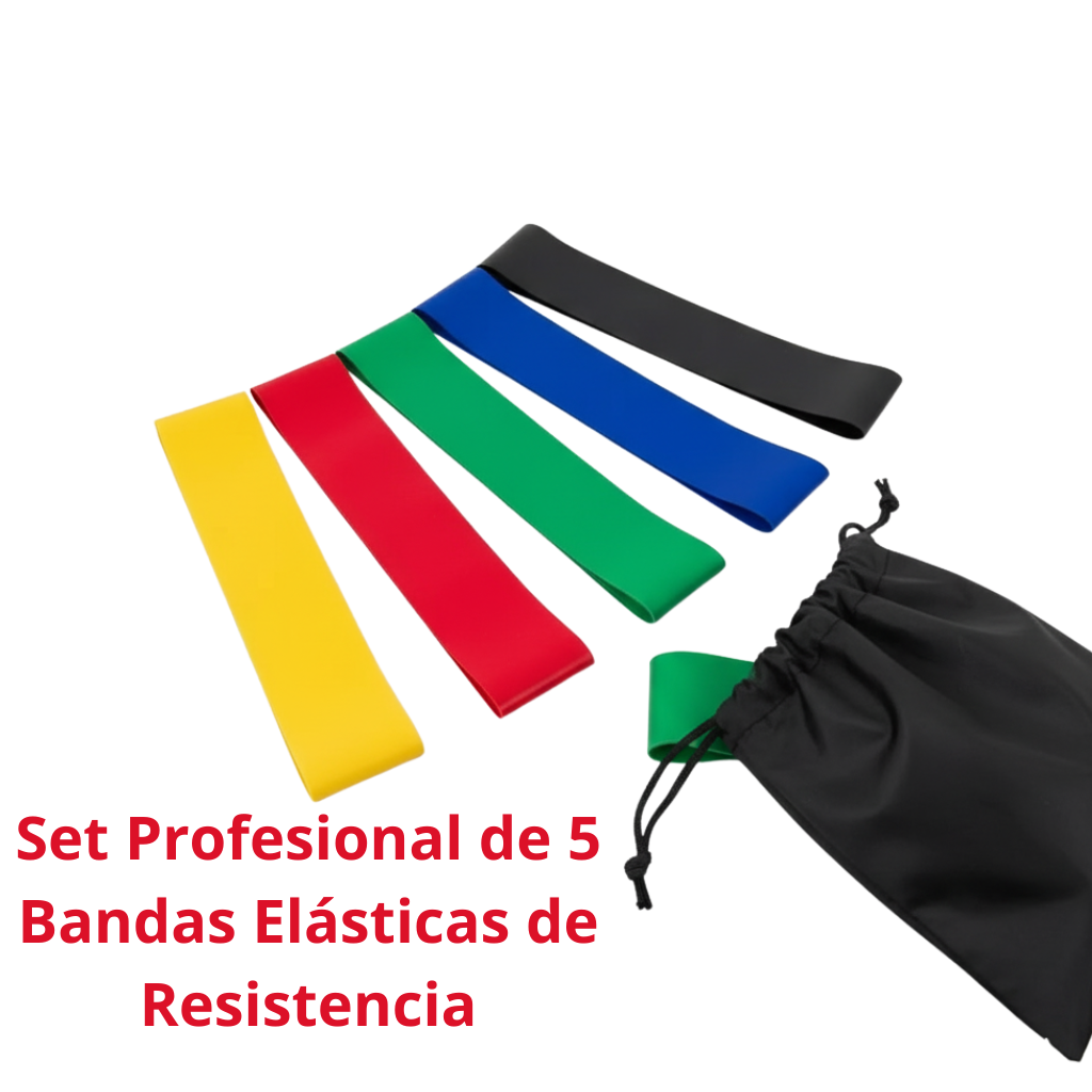 Set Profesional de 5 Bandas Elásticas de Resistencia | Ideal para Yoga, Fitness y Fisioterapia en Casa