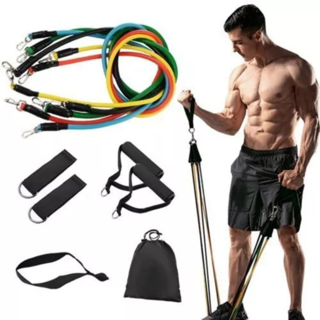 Kit Profesional de 11 Piezas de Bandas de Resistencia Tubulares | Entrena Cuerpo Completo, Hasta 150 Lbs